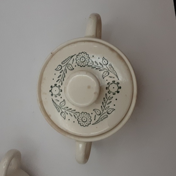 Vintage Scio Pottery Provincial Green Rooster Weather Vane Creamer & Sugar Bowl - Picture 6 of 12